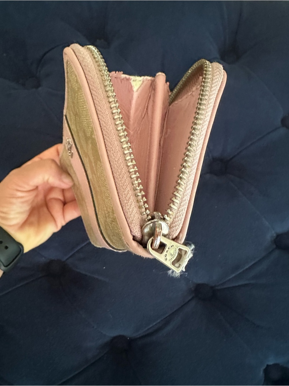 Coach Tan Signature Canvas Wallet with Pink Trim - Picture 4 of 10